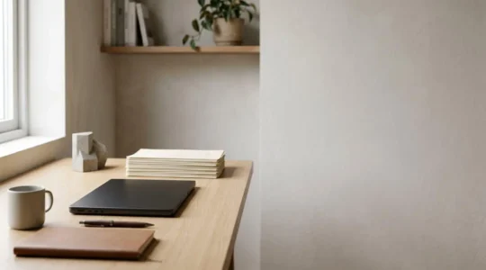 Bureau moderne avec documents de création d'entreprise organisés pour le Guichet Unique INPI