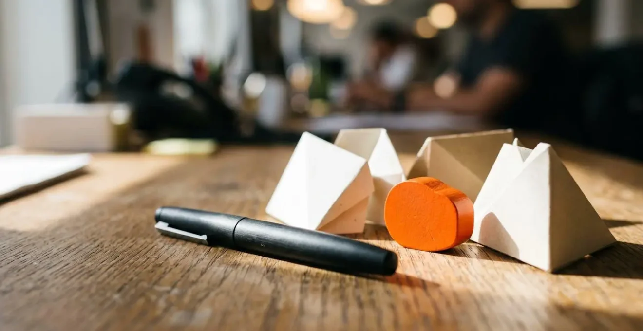 Plan de travail avec stylo et éléments symbolisant l'analyse des risques professionnels