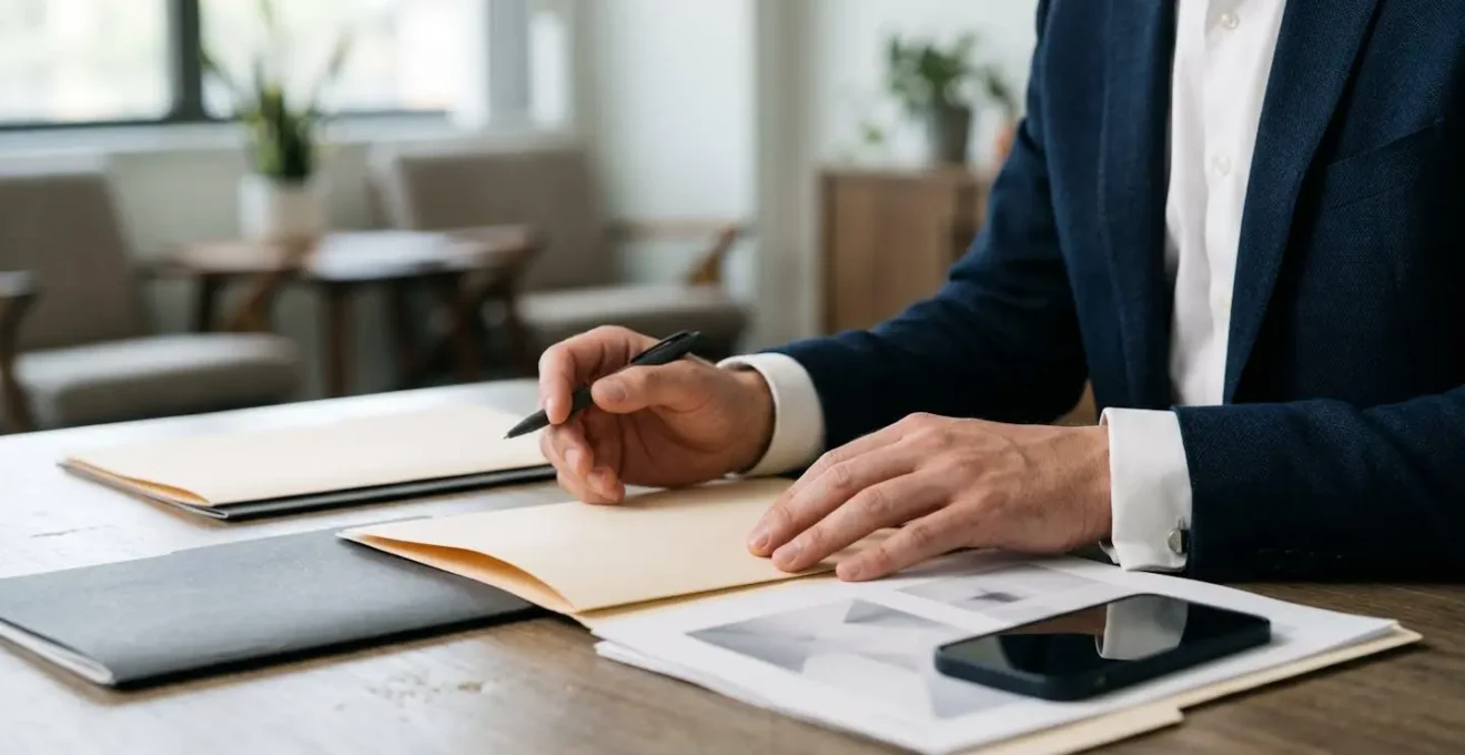 Scène représentant la gestion d'urgence d'une réclamation client dans un environnement professionnel avec documentation et communication