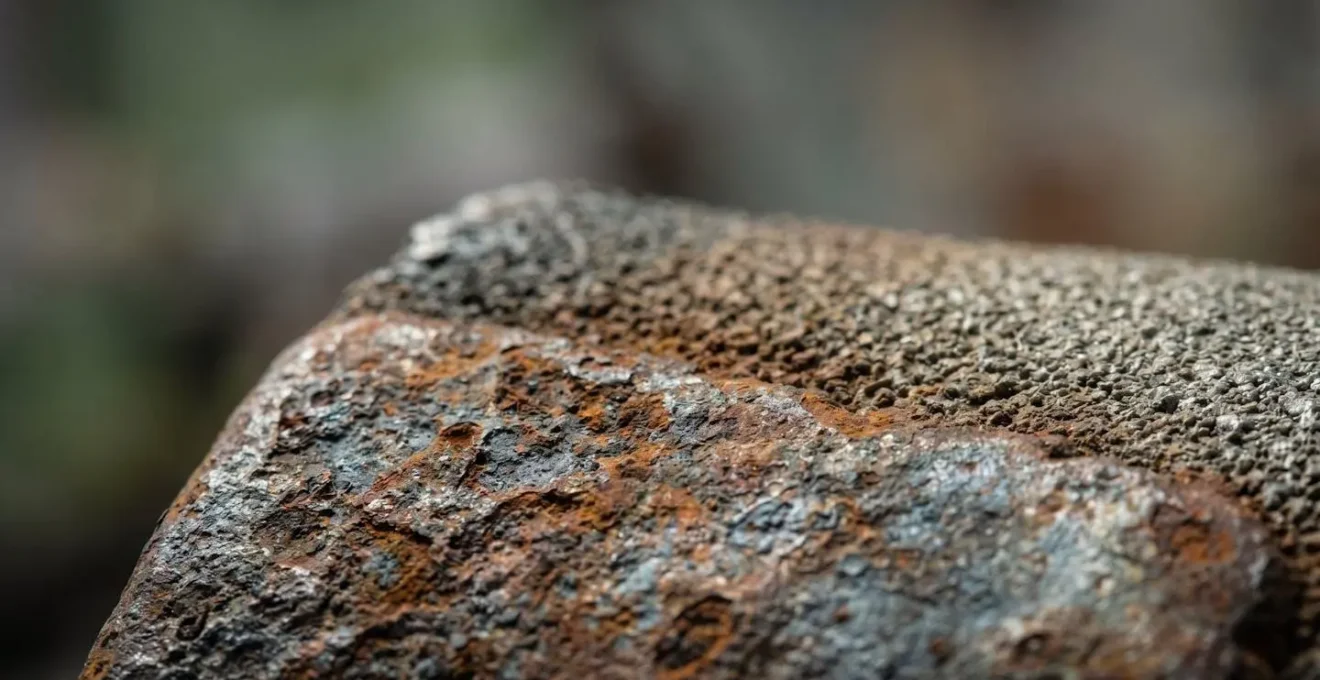 Vue macro sur des surfaces industrielles texturées montrant l'identification tactile des risques chimiques en atelier